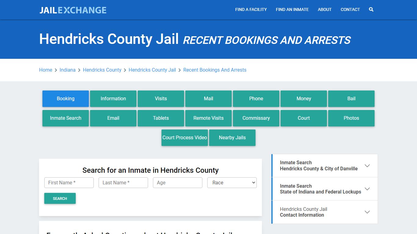 Hendricks County Jail Recent Bookings And Arrests - Jail Exchange